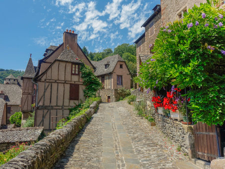 Typical narrow stone streets in the village of Conques