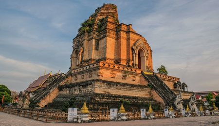 Sunset with the central pagoda of a Buddhist templeのeditorial素材