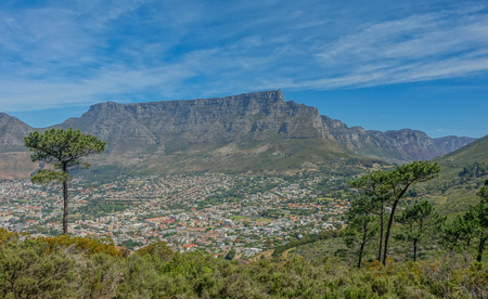 Table Mountain, Cape Town, South Africa - October 29, 2017: A view of Table Mountain in Cape Town, taken from Lion's Head Mountainのeditorial素材