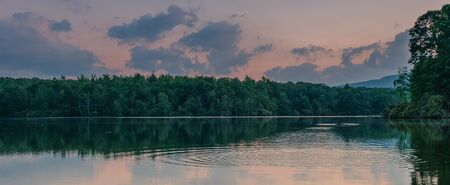 Julian Price Memorial Park, North Carolina, USA - June 14, 2018: Sunset at a lake in Julian Price Memorial Park National Parkのeditorial素材