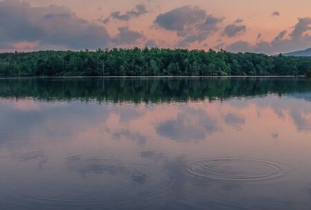Julian Price Memorial Park, North Carolina, USA - June 14, 2018: Sunset at a lake in Julian Price Memorial Park National Parkのeditorial素材
