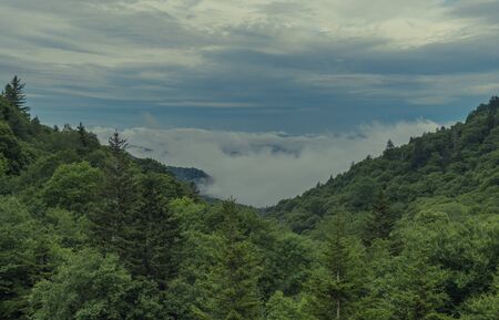 Great Smoky Mountains National Park, North Carolina, USA - June 19, 2018: Sunrise Landscape Great Smoky Mountains National Park Gatlinburg TN and Oconaluftee Valley Cherokee NCのeditorial素材