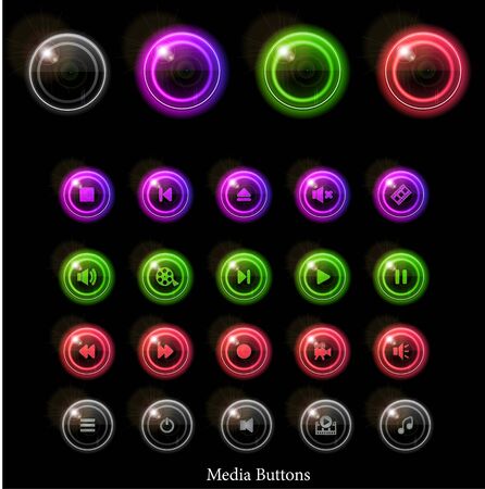 Neon glossy media buttons. Vector illustration eps10.のイラスト素材
