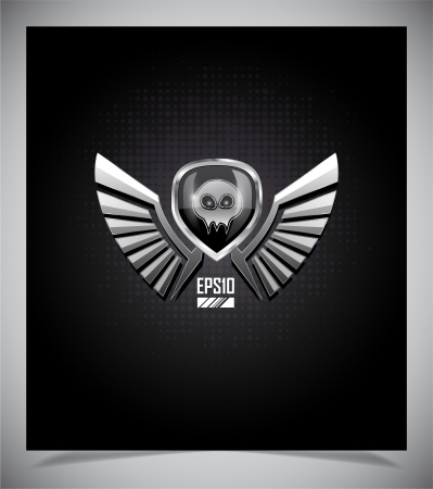 Shield with skull and wings on a dark background.のイラスト素材