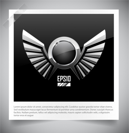 Metal Shield emblem with wings. Vector illustration.のイラスト素材