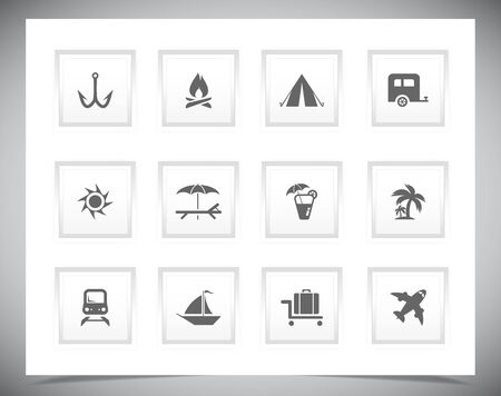 Set of grey vacation buttons. Vector illustrationのイラスト素材