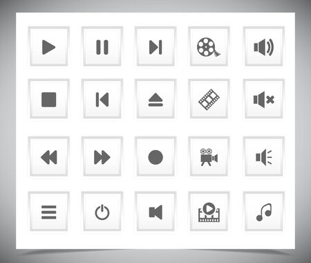 Set of white media buttons. Vector illustrationのイラスト素材