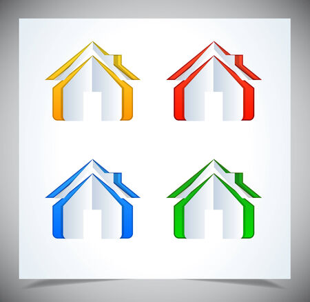 set of color simple clean paper house buttonsのイラスト素材