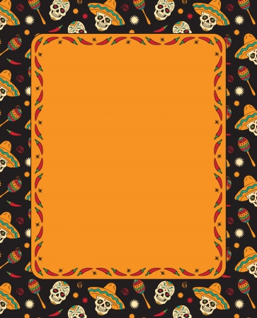 Frame with mexican skull in sombreroのイラスト素材