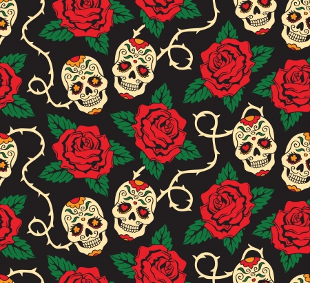 Seamless with mexican skullsのイラスト素材