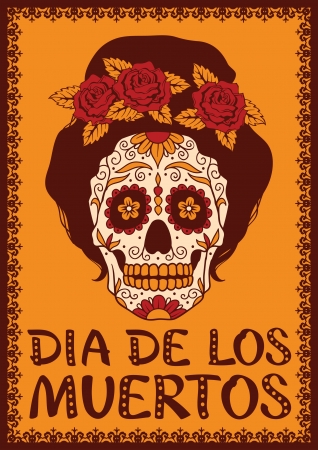 Frame with mexican skull girlのイラスト素材