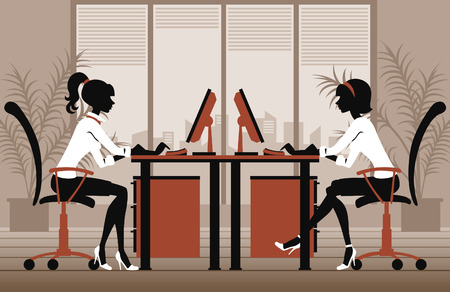 two girls working in officeのイラスト素材