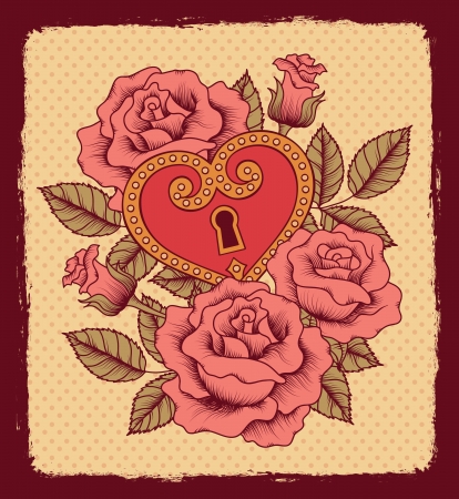 Pattern of roses and heartのイラスト素材