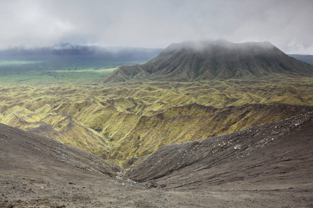 Trunk cone of Marumligar volcanic crater at at 957 ms.high seen from the way down the Mount Marum active volcano inside the 8x12kms.wide Ambrym island volcanic caldera. Malampa province-Vanuatu.の写真素材