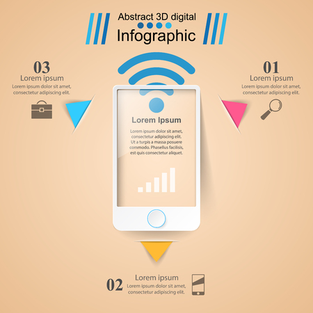 3D infographic design template and marketing icons. Business Infographics origami style illustration. Smartphone icon.のイラスト素材