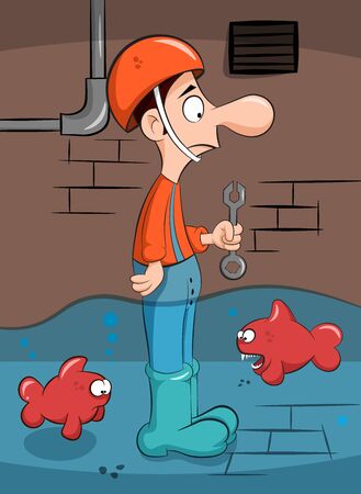 Cute man and the evil fish.のイラスト素材