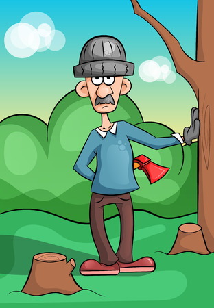 Cartoon lumberjack and green forestのイラスト素材
