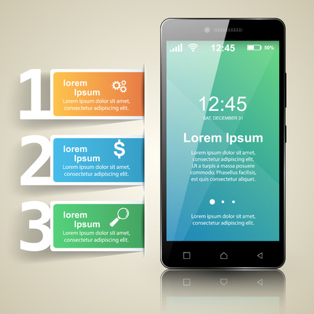3D infographic design template and marketing icons. Business Infographics origami style Vector illustration. Smartphone icon.のイラスト素材