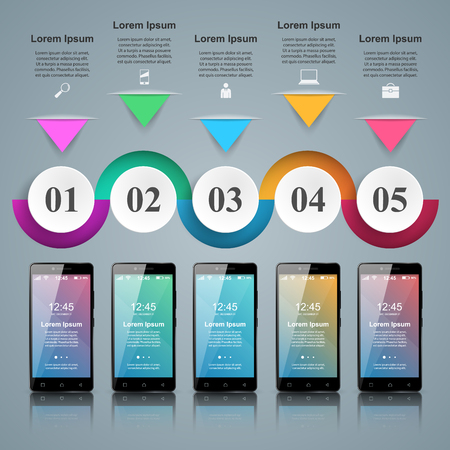 3D infographic design template and marketing icons. Business Infographics origami style Vector illustration. Smartphone icon.のイラスト素材