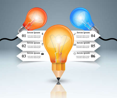Business Infographics origami style Vector illustration.  Bulb icon. Light icon. Pencil icon.のイラスト素材