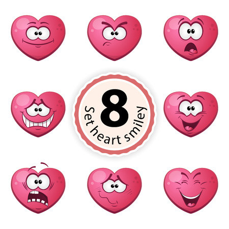 Cute heart vector smiley. Happy, evil, shock, confusion pleasure fright laughのイラスト素材