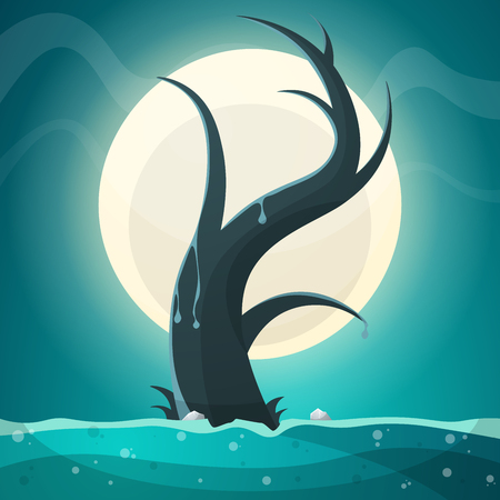 Tree, moon grass landscape Vector eps 10のイラスト素材