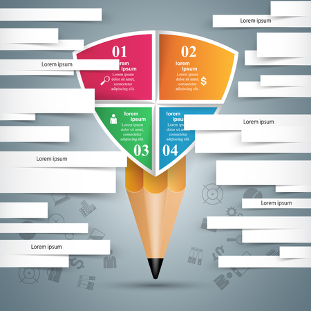 3D infographic design template and marketing icons. Pencil icon.のイラスト素材