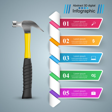 Abstract business infographics in paper style. Hammer icon in flat illustration.のイラスト素材
