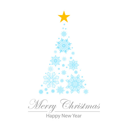 Fir, star, flakes. Happy new year. Merry christmas.のイラスト素材