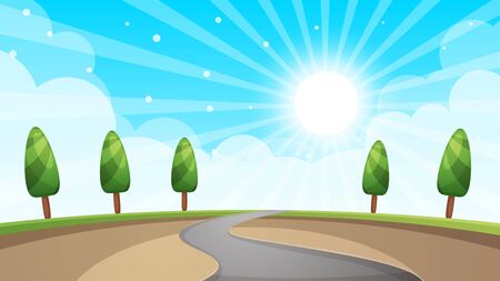 Cartoon landscape of a road scenery vector illustrationのイラスト素材