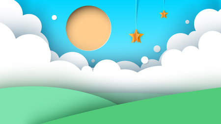 Cartoon landscape, road, sun, hill Vector illustration.のイラスト素材