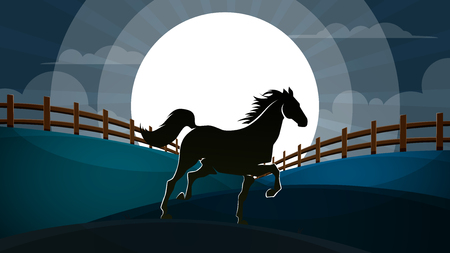 Night landscape. Horse illustration Vector eps 10のイラスト素材