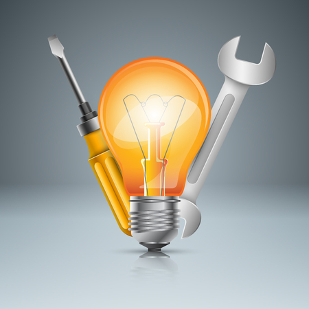 Wrench, screw, bulb, repair icon. Business info-graphic illustration.のイラスト素材