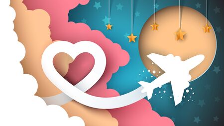 Cartoon paper landscape. Airplane illustration. Vectorのイラスト素材