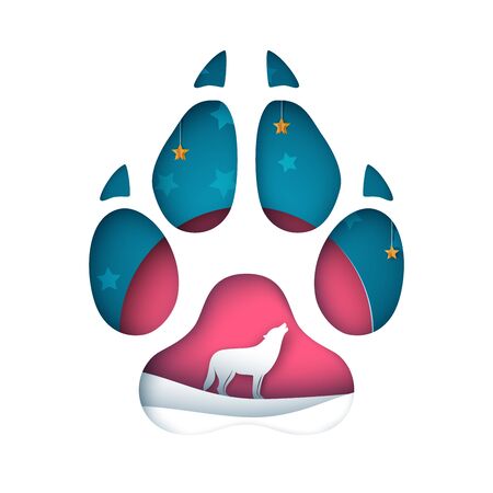 Cartoon paper landscape. Wolf illustration.のイラスト素材