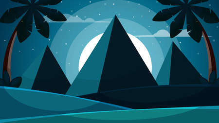 Cartoon egypt landscape. Pyramid, sun, palm illustration Vector eps 10のイラスト素材