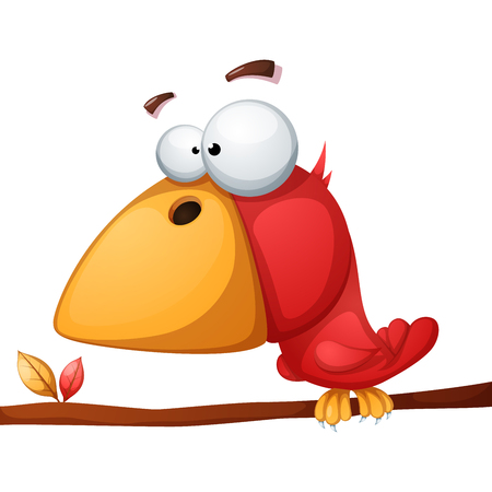 Cute funny crazy bird Vector illustration isolated on white background.のイラスト素材