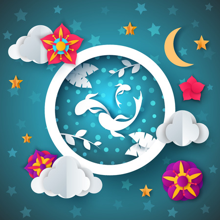 Sea paper landscape. Fish illustration.のイラスト素材