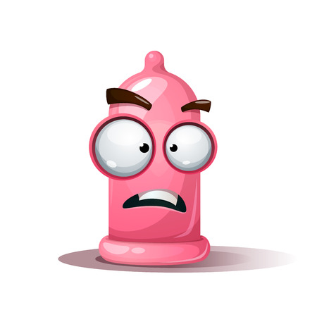 Funny cute crazy condom illustration. Sad smiley Vector illustration.のイラスト素材