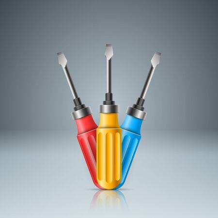 Three screwdriver realistic icon on the grey background.のイラスト素材