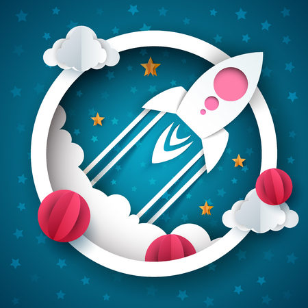Rocket illustration. Cartoon sky landscape. Vector eps 10のイラスト素材