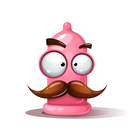 Funny, cute, crazy condom illustration. Mustache, whisker smileyのイラスト素材