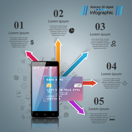 Bank, card, smartphone, digital gadget icon. Business infographiのイラスト素材