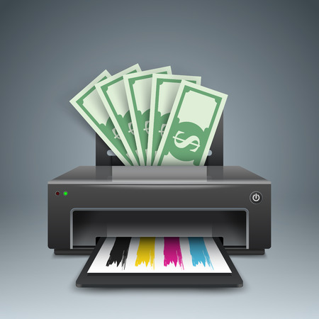 printer prints money, dollars - business illustrations.のイラスト素材