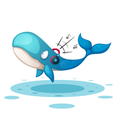 Funny, cute whale listen music.のイラスト素材