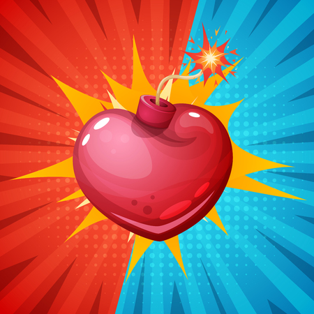 Heart,bomb illustration on the halftone background. Vector eps 10のイラスト素材