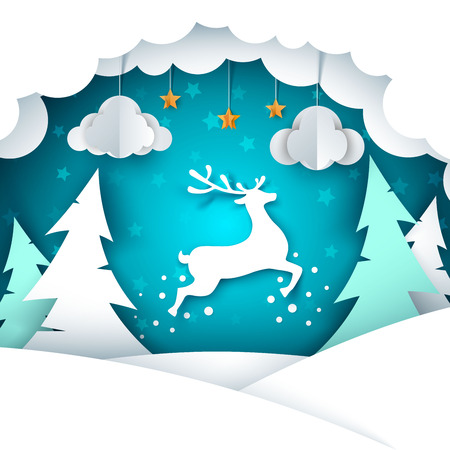 Paper cartoon landscape. Merry christmas, happy new year. Vector eps 10のイラスト素材
