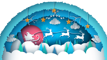 Merry christmas illustration. Cartoon paper landscape. Vector eps 10のイラスト素材