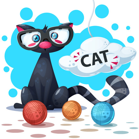 Cute, funny cat cartoon characters. Clew knitting.のイラスト素材