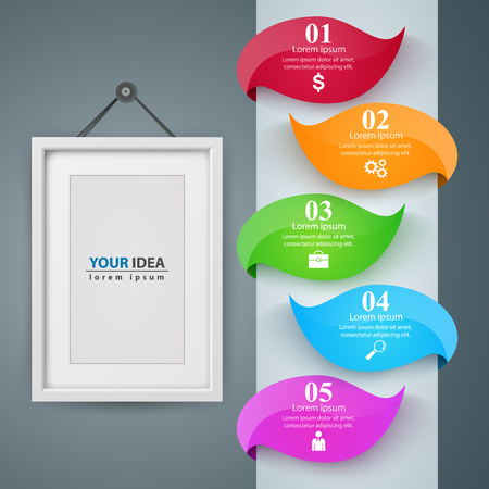 Frame, paper business infographic. Five items.のイラスト素材